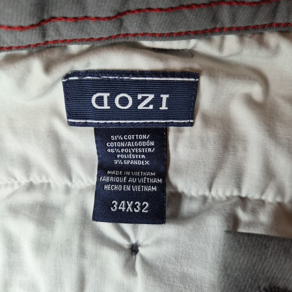 Izod Grey Chinos Mens 34x32 Flat Front Stretch Wrinkle Free - Picture 5 of 8